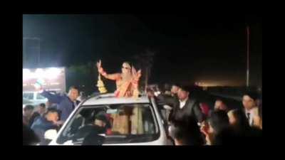 Indian wedding celebration on a highway
