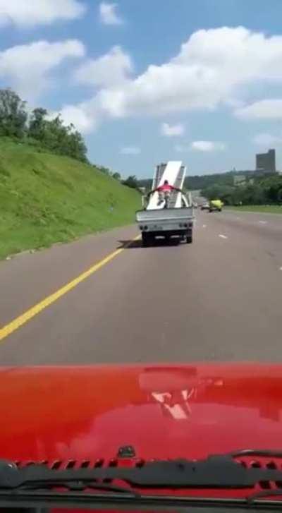 I'm surprised he didn't go flying with the rest of it.