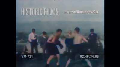 Heavyweight Champion James J. Jeffries shows off surprisingly impressive speed and defensive skills, 1901