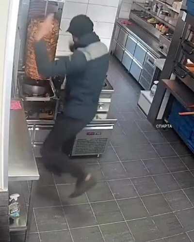 Trying to steal the meat from the Kebab restaurant