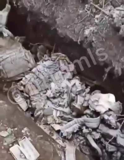 RU POV:A trench packed with +30 Ukrainian soldiers KIAs from the Kursk region.