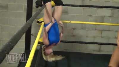 Kimber Lee hung in a tree of woe to receive many groin shots