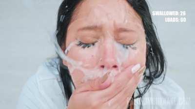 Failed swallowing ~ spitting a large amount of cum in slow motion 🤯