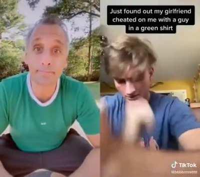 Green shirt dude > blue shirt dude