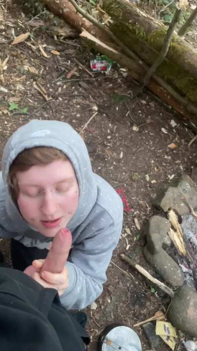 Bro invited me camping just to get me on my knees and cum down my throat.