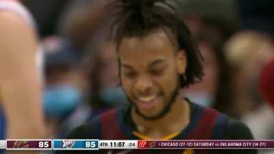 [Highlight] Garland misses the shot, gets the offensive rebound while lying on the ground and pulls off a touch pass to Mobley who draws the foul!