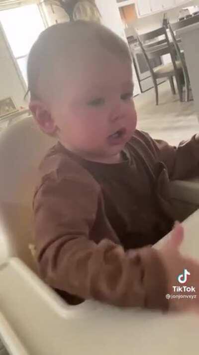 Baby discovering gag reflex