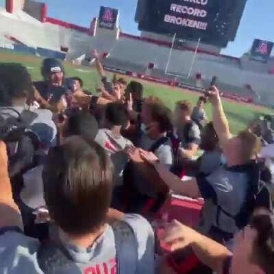Tedy B's excitement when Gronk catches a world record football from 600+ feet.