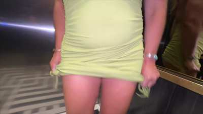 I dare you to prove you're not wearing anything under your dress in an elevator! I barely got my dress back down before we hit the first floor. [f] (monthly challenge)
