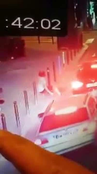 A guy falls from a building and gets impaled by a street blocker, going up his ass. Maybe a caesar salad?