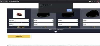 Tentando comprar um Sandero no site da Renault, o próprio site avisa que é furada