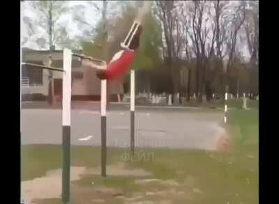 WCGW when you try new tricks on the parallel bar
