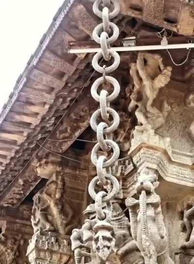 Interlinked chains carved from stone in India's 1100-year-old Varadamal Perumal Temple