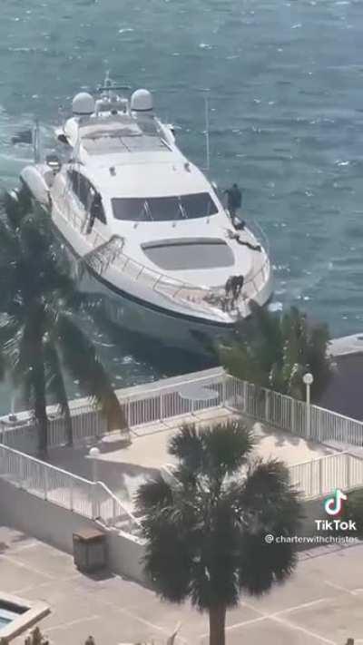 Yacht crashes into a concrete sidewall