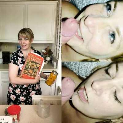 Milf before and after cum on her tongue