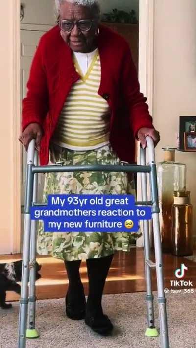 Great Grandmother reacts to Great Grand Daughter’s new furniture