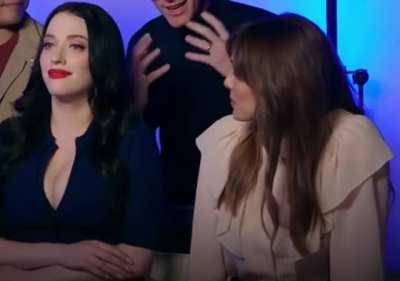 Elizabeth Olsen getting caught looking at Kat Dennings' cleavage