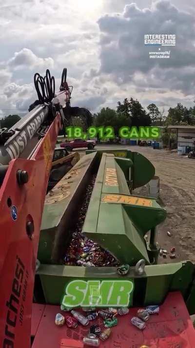 Compacting thousands of aluminum cans for recycling