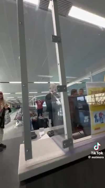 Going through an Emergency Exit at the Airport.