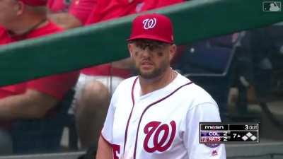 Matt Adams throws home to get the fourth out and prevent a challenge