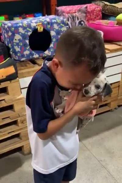 This boy's reaction to getting a puppy. (Woman: It's yours! / Boy: Huh? ... Are we keeping it? ... Thank you!)