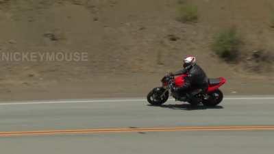 Biker crashes into bicycles