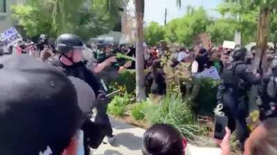 LAPD beating and shooting peaceful protesters for no reason.