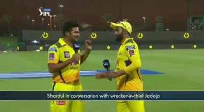 Thakur addressing himself as LORD and jadeja as SIR in post match interview.