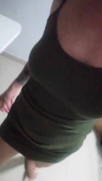 T-girl in tights dress bulges