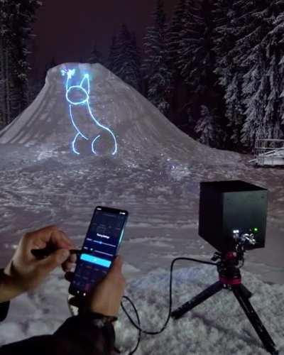 Drawing a pussycat in the snow with Lasercube