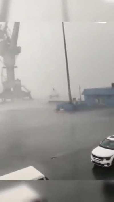 The crane is going place