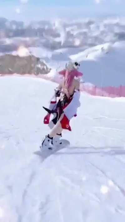 Yae Miko snowboarding.