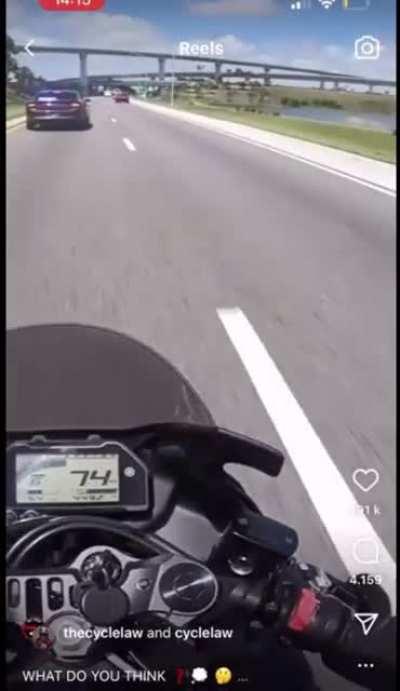 Cop brake checks motorcycle