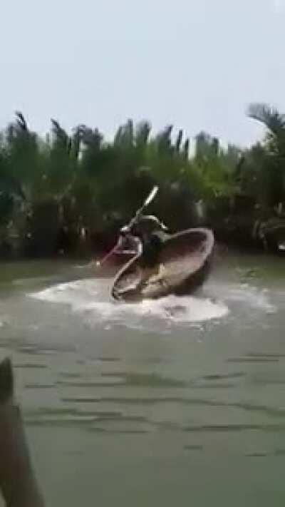 Vietnamese fishing boat . . . but I don't think he's fishing.