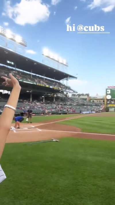 Kay throws out the first pitch at Wrigley Field - IG story 7.2.2025