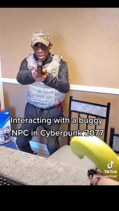 Interacting with a buggy NPC in Night City: Arasaka Edition!