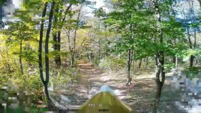 A fiber-optic FPV drone operator targets a confused Ukrainian soldier who did not immediately run away from the drone