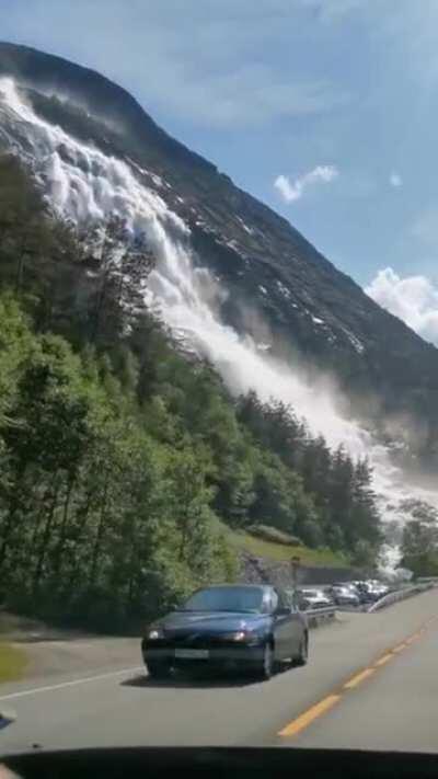 Langfoss Mountain Waterfall in Norway