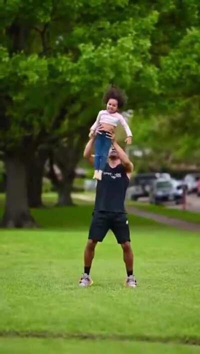 Father is a acrobat. His daughter inherited all his talent genes.