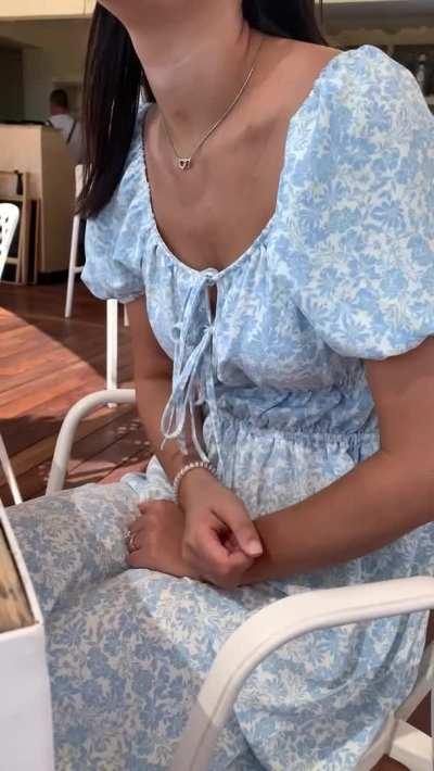 Got the wife to show some nip in public for the first time at lunch in Greece