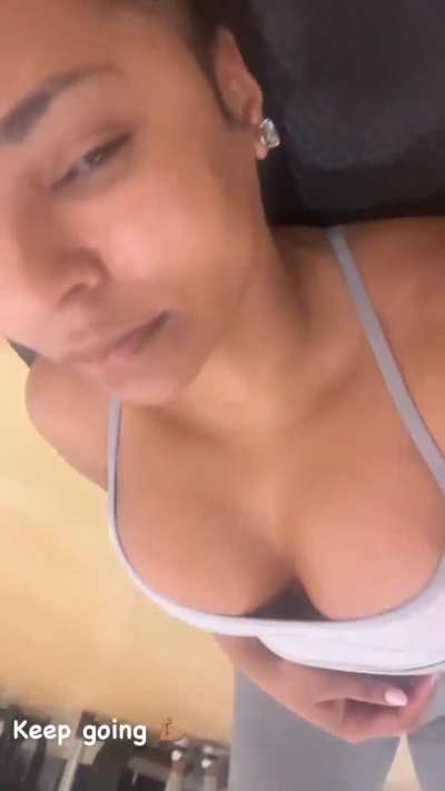 After workout sweaty and sexy cleavage