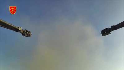 Gepard air defense system in service with the 1027th Anti-Aircraft Regiment shoots down a Russian aerial target