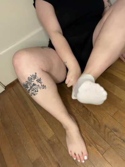 Do you think I should peel off my socks for you? Or do you want them to stay on 👀🤍