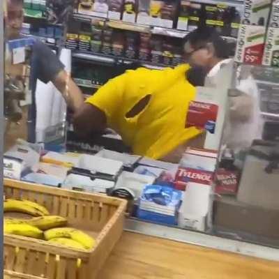 She done messed up! It was game on when she went behind the counter...ouch!