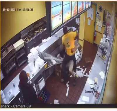 Customer gets beat down at Sharks after jumping the counter to challenge the cook.