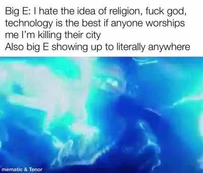 “Religion is wrong” *descends from the clouds surrounded by his own theme music*