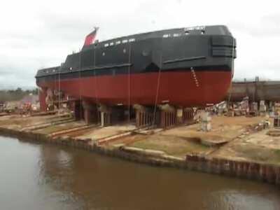 WCGW filming a tugboat launch (Credit: Carl F Campbell)