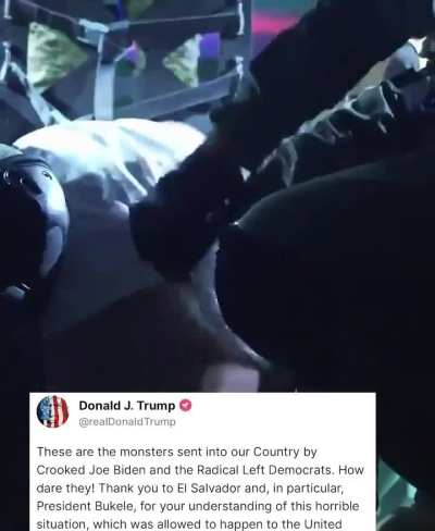 The first 60 seconds of a propaganda video Trump shared of accused “Venezuelan gang members” being taken to El Salvador with zero due process
