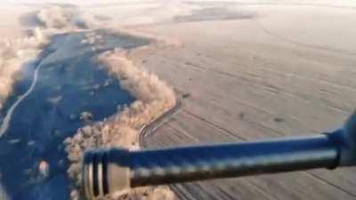 Drone footage of a Ukrainian MI-8 firing unguided missiles towards Russian positions near Terny, Donetsk Oblast. Geolocation: 49.106474°, 38.021667°