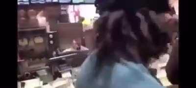 Racist kid doesn’t want to wait in line. Gets launched.